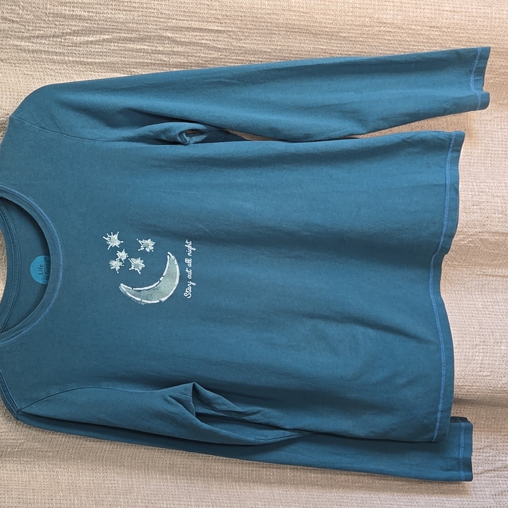 Life Is Good Teal long Sleeve Tee Shirt with Moon and Stars - womens Small